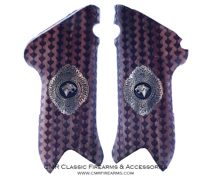 P08 Luger Pistol Walnut Cheetah motive Grips. Order Ref.#08c